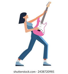 female guitar playing Electric Guitar, guitar soloing, For posters, festivals,contests,music event or guitar playing,vector illustration