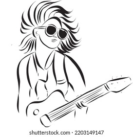Female guitarist black and white vector