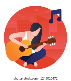 Female guitarist flat illustration, party musician