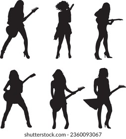 Female Guitarist Silhouette Vector Graphic Pack