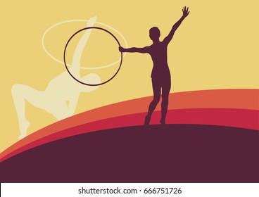 Female gymnast with hoop vector abstract background