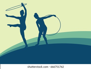 Female gymnast with hoop vector abstract background