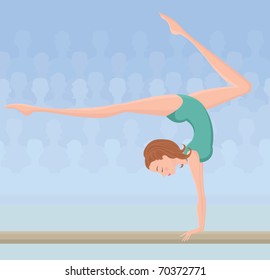 Female Gymnast Performing On Balance Beam Stock Vector (Royalty Free ...