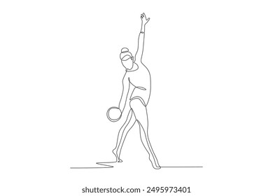 Female gymnastic athlete using ball. Olympics gymnastics concept one-line drawing