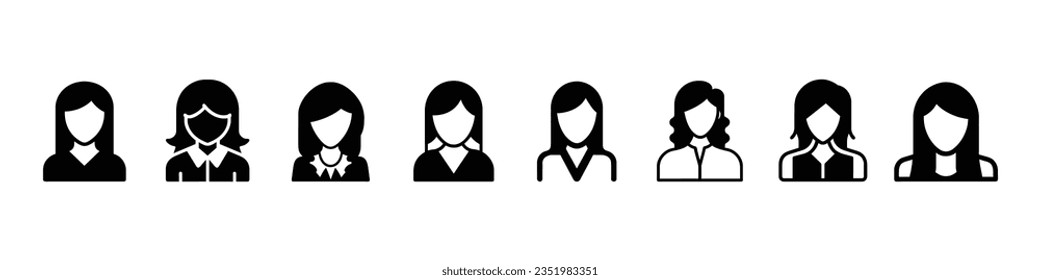 Female hair icon, Woman long hair icon for beauty salon, Hair icon, Female haircut silhouette black vector set. Pretty woman hairstyle icons, Woman Icon. female Hair logo, lady or girl icons