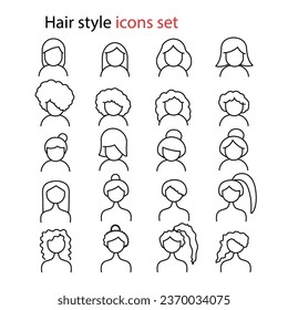Female Hair  line icons, Pixel perfect of female Hair line icons, Set of simple hair style line icons.