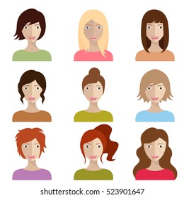 Set Various Portrait Girls Different Hairstyles Stock Vector (Royalty ...