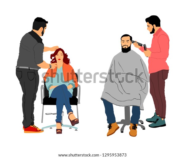 Female Hairdresser Client Lady Hairdress Beauty Stock Vector