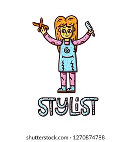 Female hairdresser. Hand drawn vector illustration