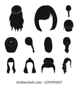 Female hairstyle black icons in set collection for design. Stylish haircut vector symbol stock web illustration.