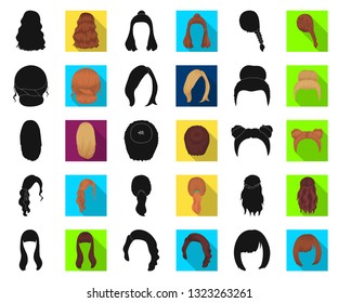 Female hairstyle black,flat icons in set collection for design. Stylish haircut vector symbol stock web illustration.