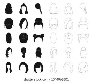 Female hairstyle black,outline icons in set collection for design. Stylish haircut vector symbol stock web illustration.