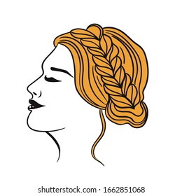 El peinado femenino con el aislamiento de naranja trenzado sobre un fondo blanco. Gráficos vectoriales.
