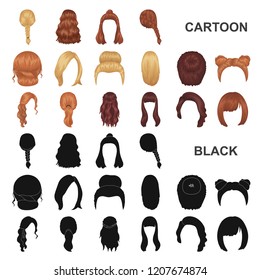 Female hairstyle cartoon icons in set collection for design. Stylish haircut vector symbol stock web illustration.