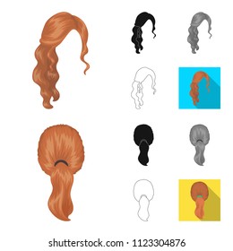 Female hairstyle cartoon,black,flat,monochrome,outline icons in set collection for design. Stylish haircut vector symbol stock web illustration.