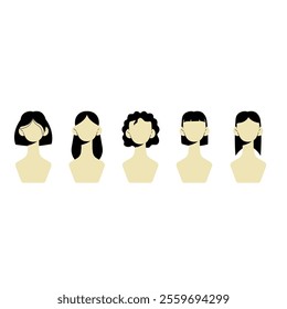 Female Hairstyle Collection In Flat Vector Illustration Symbolizing Beauty, Fashion, And Hair Diversity, Isolated On White Background