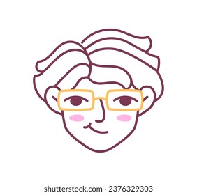 Female hairstyle doodle avatar. Young girl with blonde hairs in glasses. Minimalistic creativity and art. Poster or banner. Cartoon flat vector illustration isolated on white background