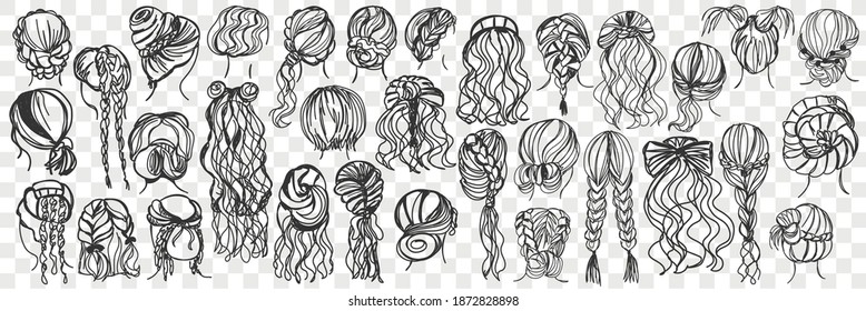 Female hairstyle hand drawn doodle set