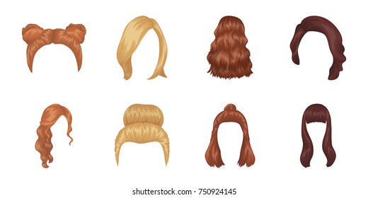 Female hairstyle icons in set collection for design. Stylish haircut vector symbol stock  illustration.