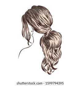 female hairstyle long hair, vector illustration 