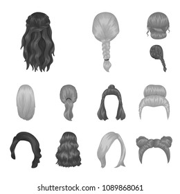 Female hairstyle monochrome icons in set collection for design. Stylish haircut vector symbol stock web illustration.