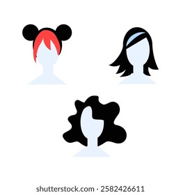 Female Hairstyles Icons In Flat Vector Illustration Symbolizing Hair Fashion, Beauty Trends, And Personal Style, Isolated On White Background