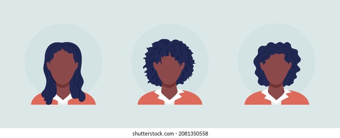 Female hairstyles semi flat color vector character avatar set. Girl with different hair. Portrait from front view. Isolated modern cartoon style illustration for graphic design and animation pack