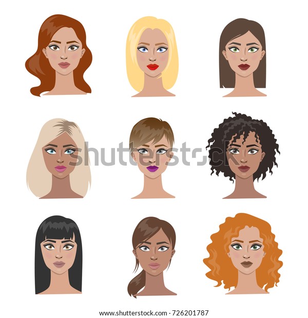 Female Hairstyles Set All Types Hair Stock Vector Royalty