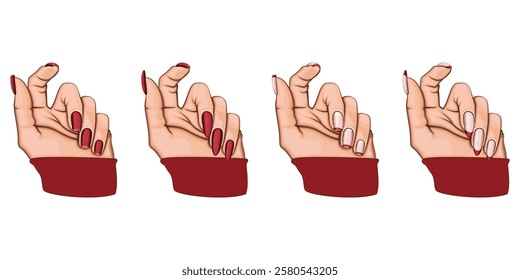 Female Hand with Beautiful Manicure. Manicure collection. Beauty Salon design concept. HAND DRAWN vector art.	