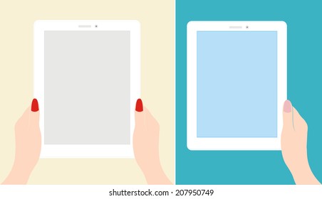 Female hand with beautiful nail holding a tablet pc.