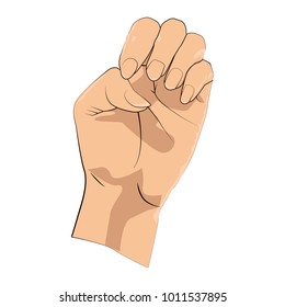 a female hand with bent fingers in a fist.