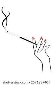 female hand with bright red nails holding a cigarette