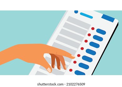 Female hand casting vote on electronic voting machine (EVM) vector illustration