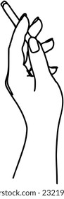 Female hand with a cigarette bad habit doodle linear cartoon coloring book