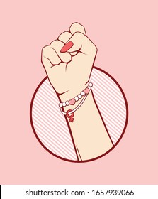 A female hand clenched a fist. Beautiful background. Women power.
