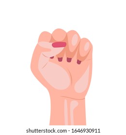 Female hand clenched fist isolated on a white background. Symbol of feminism and the struggle for women's rights. Vector stock illustration in a flat style.