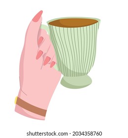 female hand with cup of coffee icon isolated