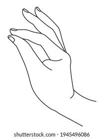 Female hand drawn in line art, isolated palm with index finger and thumb clasping. Holding or taking, gesture of ok sign, communication with non verbal means and signals. Vector in flat style
