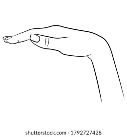 Female hand in elegant gesture. Right angle. Black and white linear silhouette. Cartoon style. 