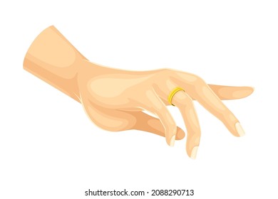 Female hand with engagement or wedding golden ring vector illustration