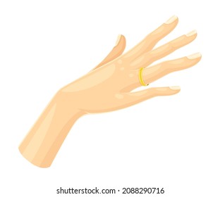 Female hand with engagement or wedding golden ring vector illustration