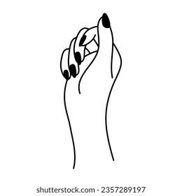 Female hand in a fist gesture. Linear icon. Non-verbal language. Elegant palm of hand. Woman's arm. Simple vector minimalist illustration. Graphic element isolated on white background.