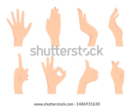 Female hand gesture (hand sign) vector illustration set / ok sign, thumb up , finger heart etc.