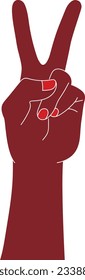 Female hand with a gesture V sign for victory or peace. Vector illustration