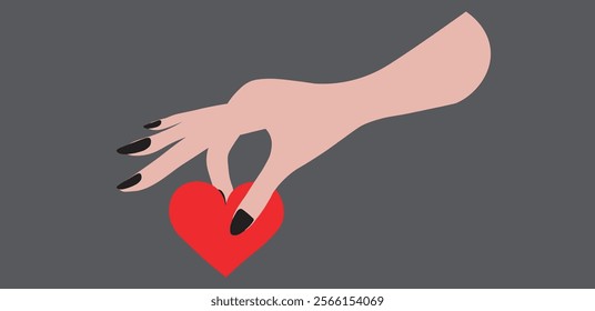 Female hand is giving heart to male hand. Symbol of kindness, love, empathy, charity mental health and family.