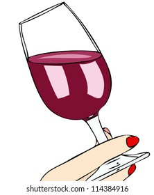 Female hand with a glass of wine