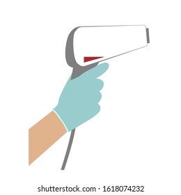 Female Hand in Glove Holding Modern Laser Epilator Isolated on Pink Background. Epilation, Beauty, Skin Care Accessory, Tech Equipment for Hair Removal Method. Flat Vector Realistic Illustration