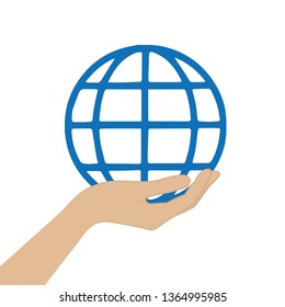 female hand hold global international symbol vector illustration EPS10