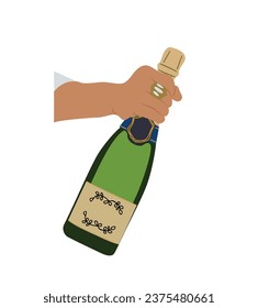 Female hand holding bottle of Champagne vector.