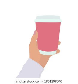 Female Hand Holding Cup of Coffee Isolated on White Background. Vector Illustration
